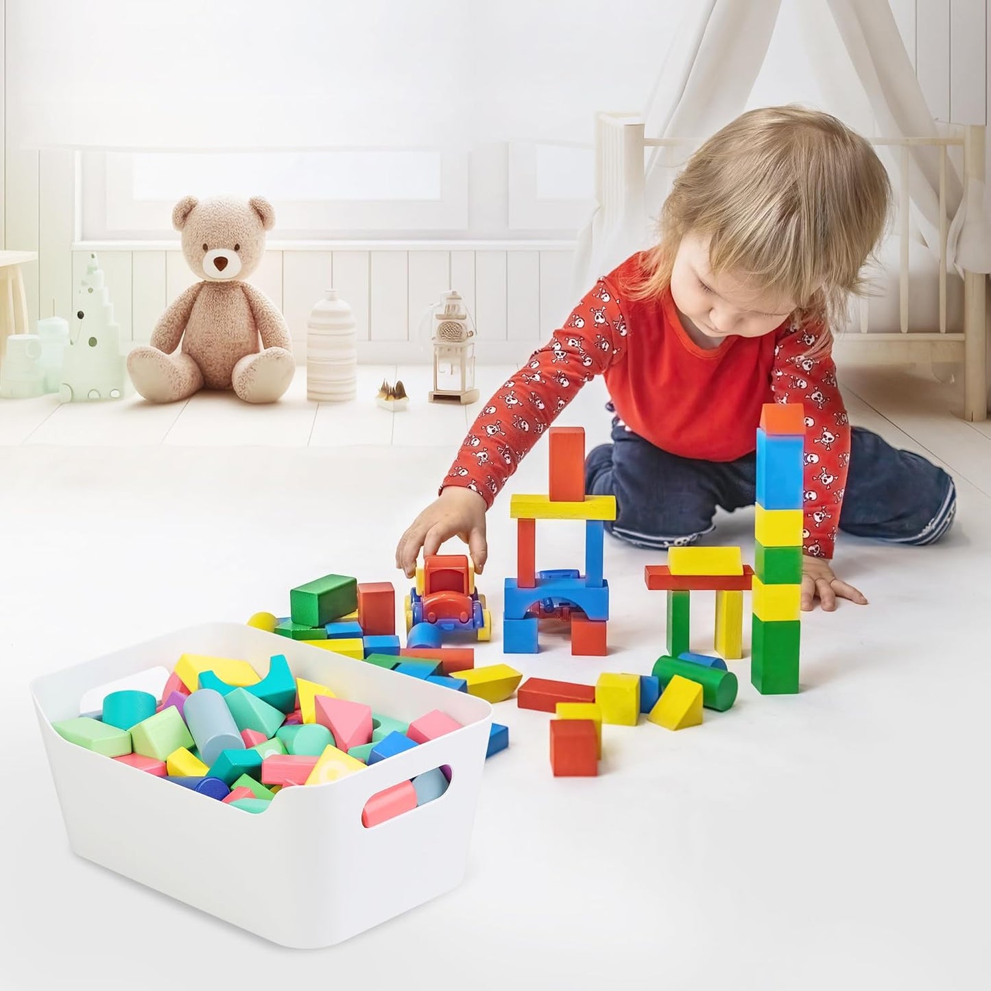 Tiawudi 12 Pack Storage Bins, Plastic Storage Containers, Multi-Use White Organizer Bins for Cabinet, Pantry, Drawer, Closet, Countertop or Shelves