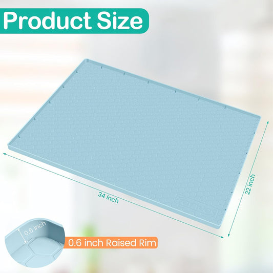 Waterproof Under Sink Mat 34" x 22", Silicone Cabinet Liner, Rubber Protector for Kitchen and Bathroom, Keeps Cabinets Clean, Dry, and Organized (Blue)