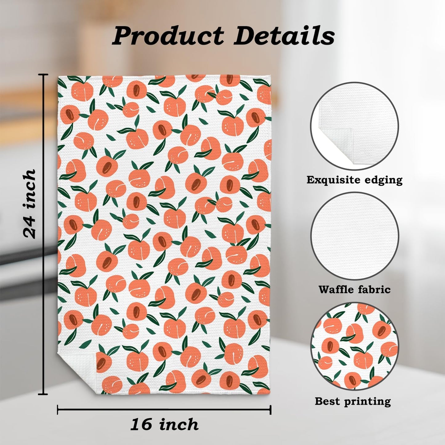 Peach Decor Kitchen Towel, Peach Hand Towel Dish Towel for Kitchen Bathroom Decor, Fruit Lover Gifts, 16x24 Inches