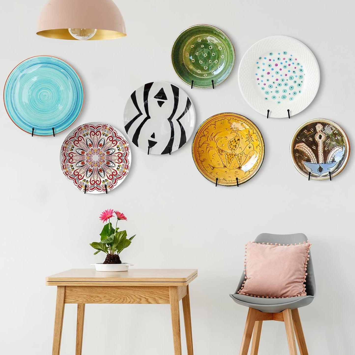 Kathfly 8 Pcs 6 Inch Metal Wall Mount Plate Display Stands Medium Black Easel Plate Hangers Vertical Stand Holders Picture Frame Stand Rack for Decorative Book Platter Arts