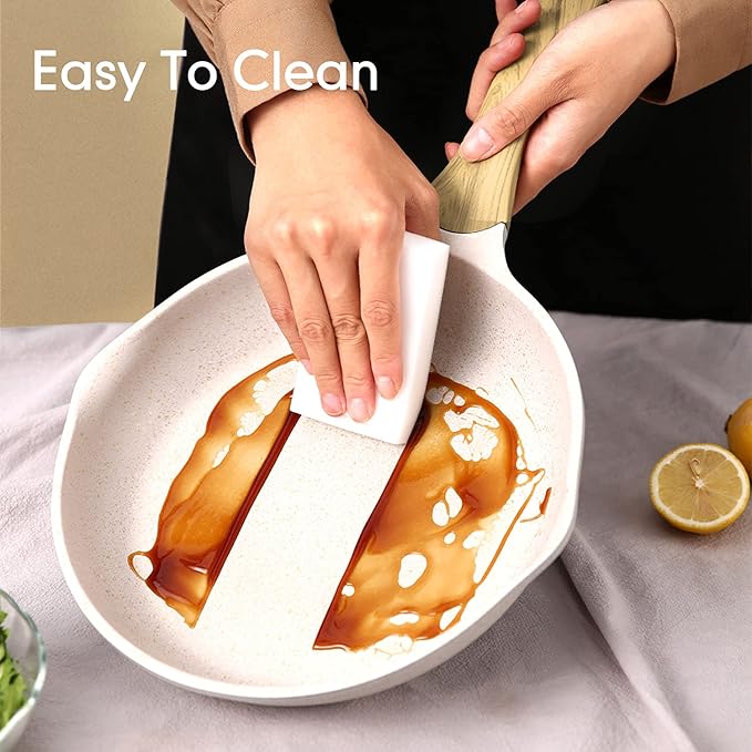 JEETEE 8 Inch Nonstick Frying Pan, Stone Coating Cookware, Nonstick Omelette Pan with Heat-Resistant Handle, Induction Skillet for Eggs(Beige)