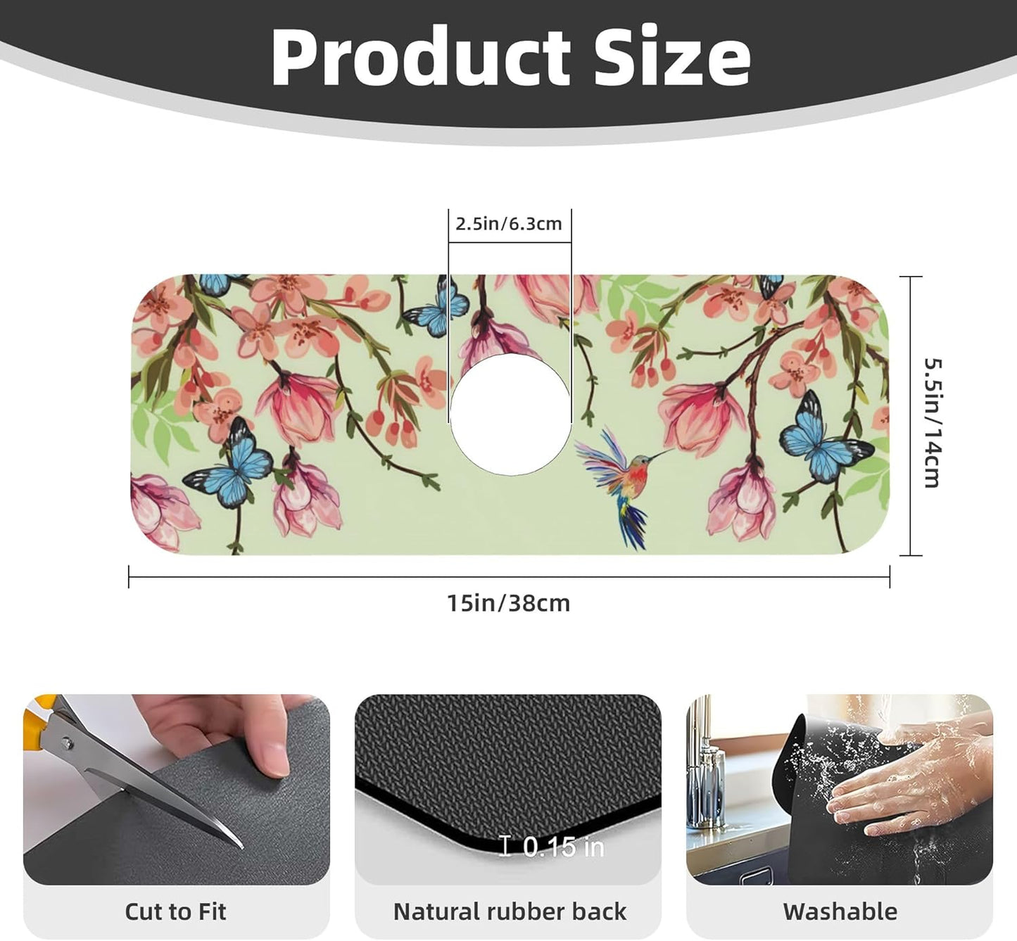 Bird Floral Flowers Dish Drying Mat for Kitchen Counter, 18"x24" Microfiber Absorbent Fast Dry Mat, 2Pcs Dish Mat Faucet Mats Sets, Large Drying Kitchen Mat Kitchen Drying Pad Coffee Bar Decor Gifts