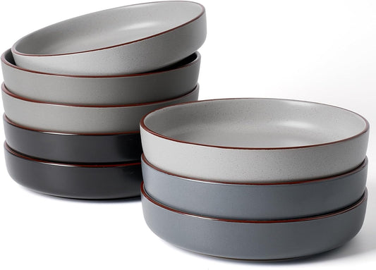 famiware Mercury Pasta Bowls Set of 8, 33 oz Large Salad Bowls, Ceramic Pasta Plates Bowls, Serving Bowls for Kitchen, Microwave & Dishwasher Safe, Multi-color