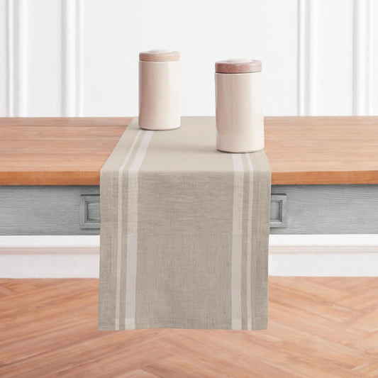 Solino Home Linen Table Runner 48 Inches - 100% Pure Linen White and Natural French Stripe Table Runner 14 x 48 Inch Ideal for Dresser and Coffee Tables - Fall, Autumn, Halloween, Thanksgiving