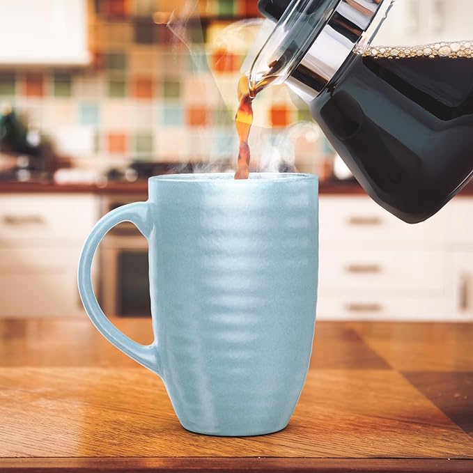 Francois et Mimi Set of 4 Oversized 20oz Tall Ceramic Latte Coffee Mugs, Gift Set for Cococa, Tea and More. With Large Handles; Dishwasher and Microwave Safe. (Blue)