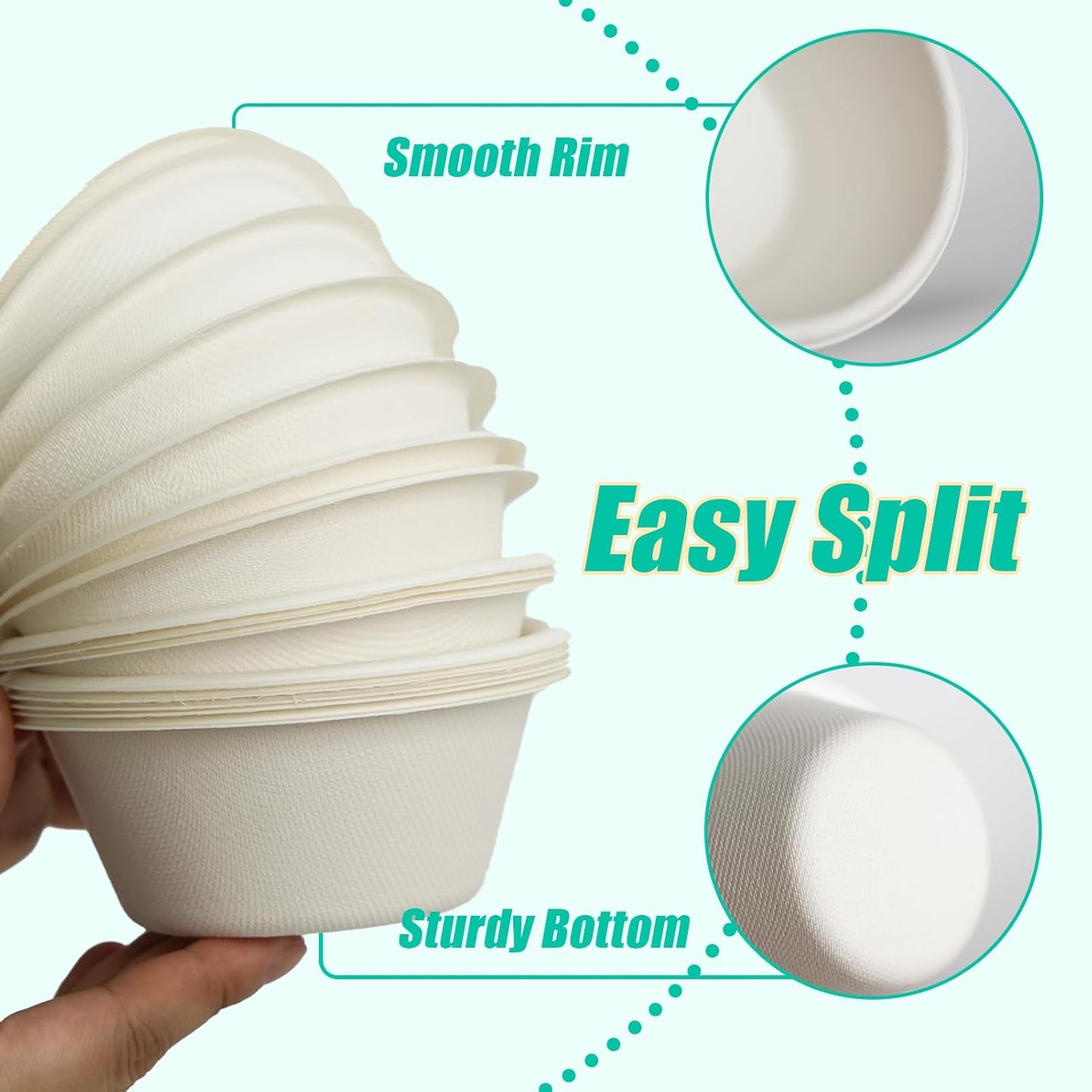 200 Count 8 oz Paper Bowls, Small Disposable Compostable Bowls, Heavy Duty Biodegradable Sugarcane Bagasse Bowl for Snacks, Fruits, Desserts, White