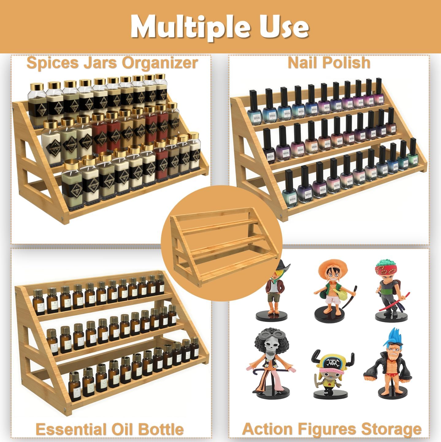 Bamboo Spice Rack: Large Spice Shelf for Kitchen Countertop Pantry Cabinet Organizer, Holds 24 Spice Jars (2.1")