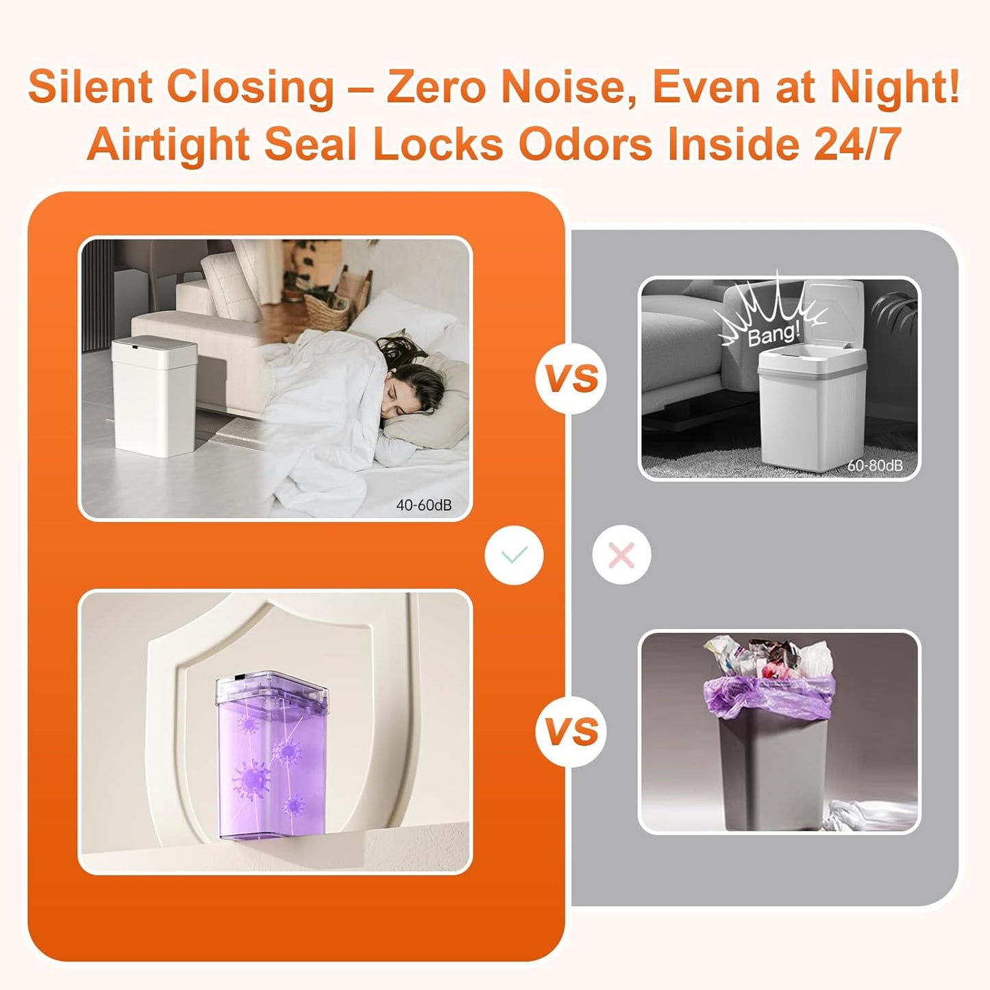 4Gallon Motion Sensor Trash Cans,Bathroom Trash Can with Lid,IPX5 Waterproof for Kitchen/Bedroom/Office, Slim Space-Saving Odor-Proof Bin with 0.2s Silent Lid