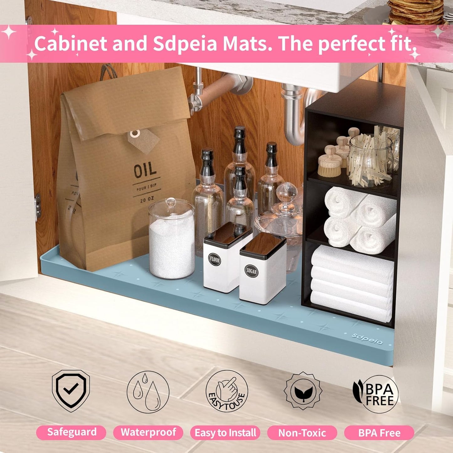 Sdpeia Under Sink Mat 31"×22" – Waterproof Silicone Cabinet Liner & Sink Protector for Kitchen & Bathroom, Multi-Purpose Organizers Tray for Pets, Laundry, Cat Litter Mat