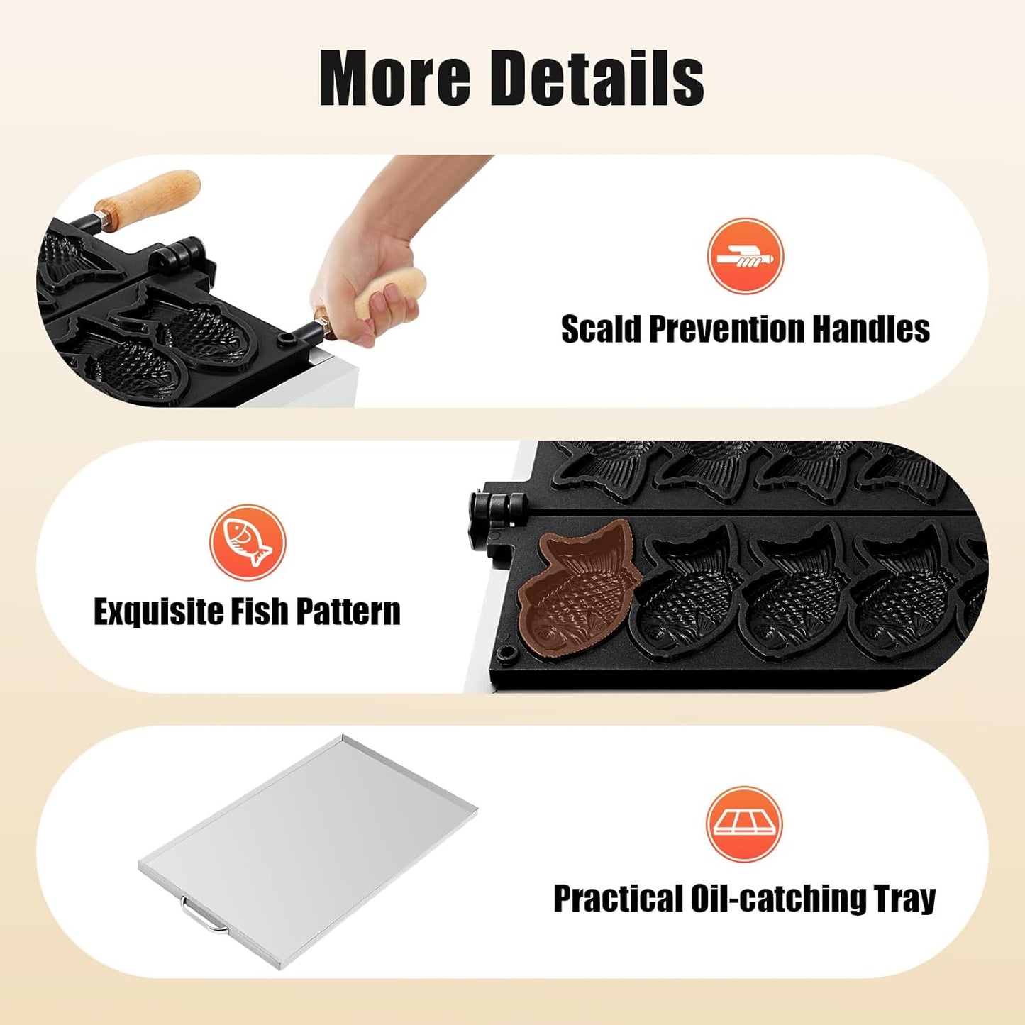 2400W 110V Fish-shaped Waffle Maker, Electric Waffle Maker with Non Stick Cooking Plate, Commercial Nonstick Taiyaki Fish-Shaped Mold Baker