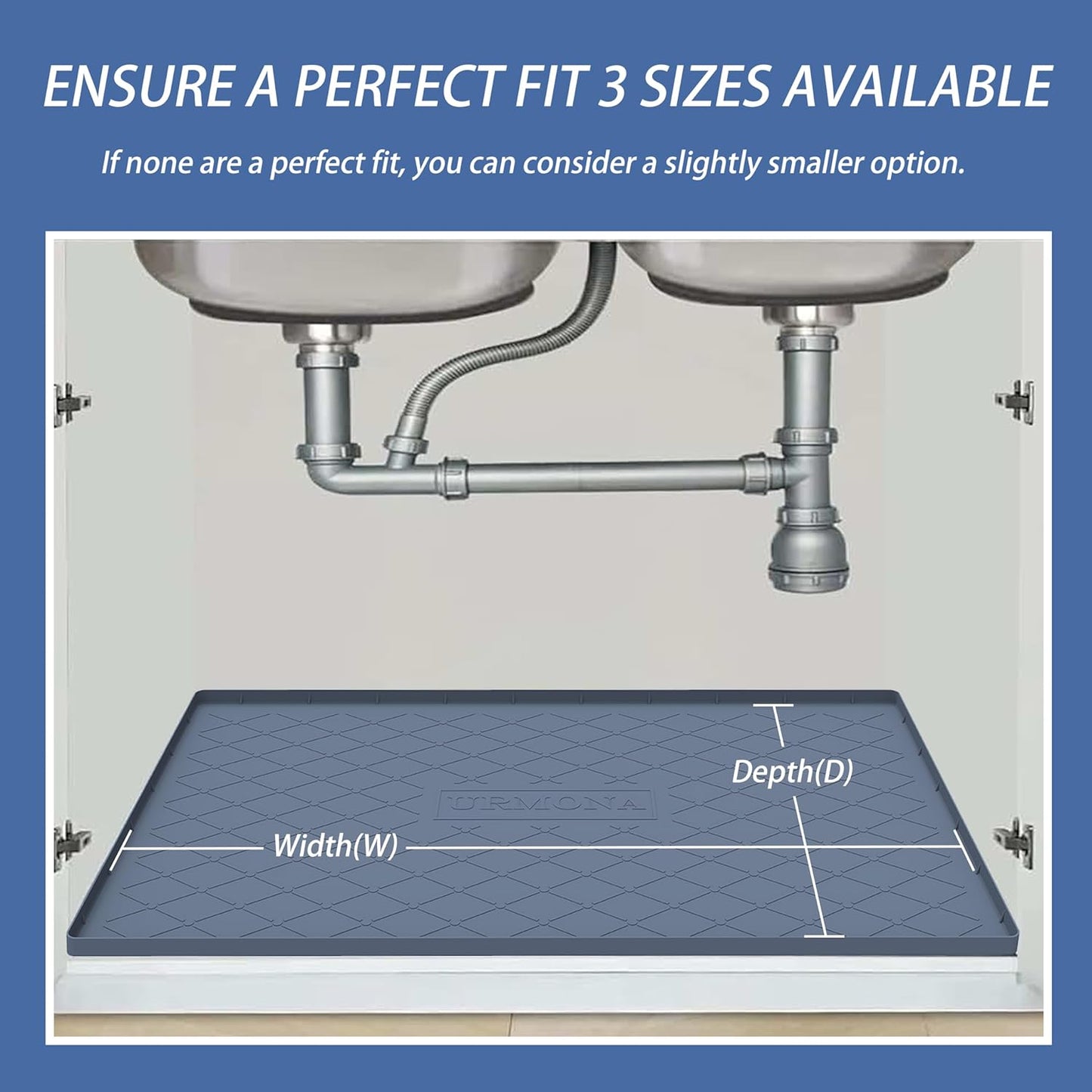 URMONA Under Sink Mat for Kitchen Waterproof, 37" x 22" Silicone Under Sink Mat for Shelf Liner Organizer, Cabinet Sink Protector Under Sink Liner for Bottom Kitchen, Bathroom(Light Grey)