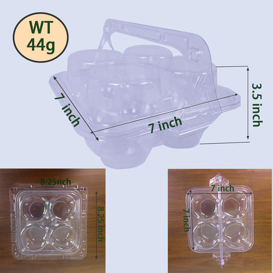 60 Pack of 4-Chamber Handheld Transparent Muffin Container, Disposable Plastic Cupcake Container With Lid, Cake Rack