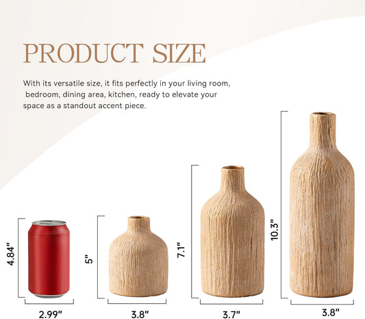 Ceramic Vase Home Table Decor - Gold Flower Vase Set of 3 Living Room Kitchen Decorations Farmhouse Modern Rustic Vases Decorative Centerpiece for Shelf Bedroom Office Bathroom Dining Coffee Desk