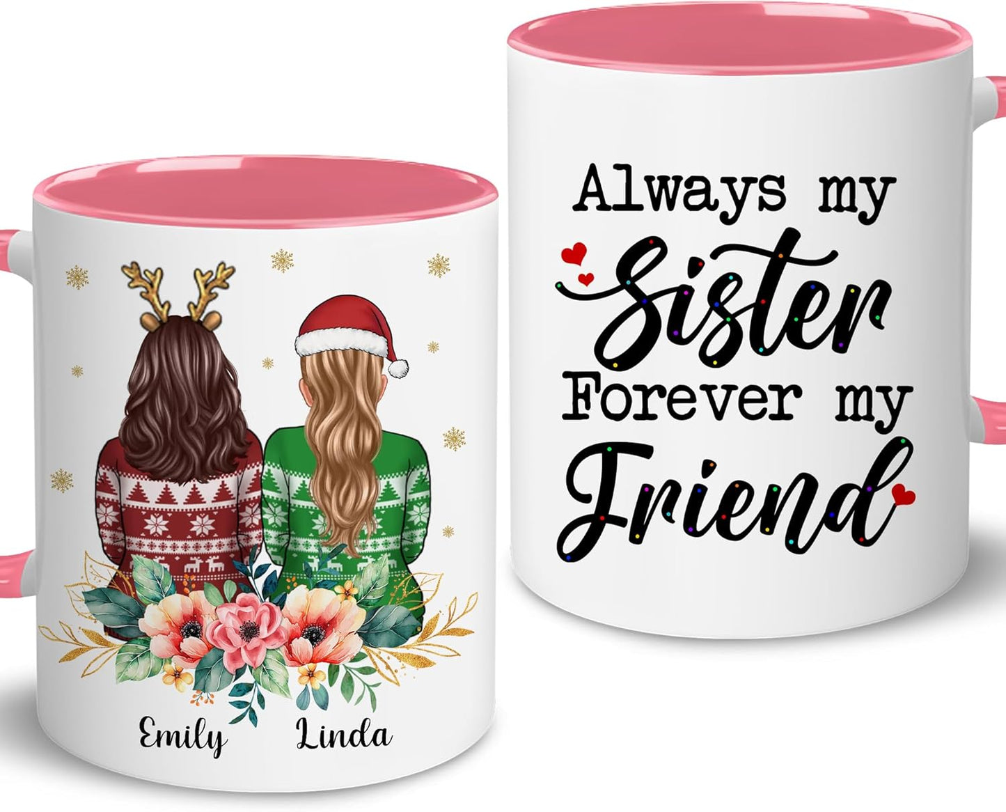 Personalized Bestie Mug - Christmas, Birthday Cup For Sister - Friendship Besties, Best Friends Gift - Always My Sister Forever My Friend - Birthday Moving Away Gifts For BFF, Friend, Women