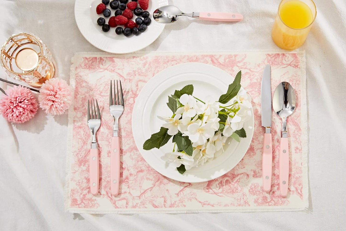 ANNOVA Silverware Set, Retro/Rivet Colorful Stainless Steel Tableware Kitchen Flatware Set Utensils, Includes Dinner Knives, Forks, Spoons, Salad Forks & Dessert Spoons (Light Pink, 20 Pieces)