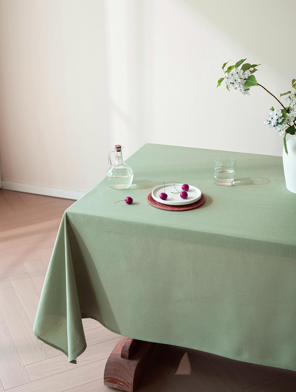 Sage Green Linen Table Cloths for 6 Foot Rectangle Tables Farmhouse Neutral Tablecloth Rectangular Kitchen Decoration Dining Table Cover Washable Water Resistant 60x102