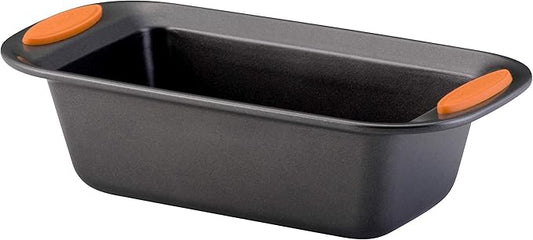 Rachael Ray Yum-o! Bakeware Oven Lovin' Nonstick Loaf Pan, 9-Inch by 5-Inch Steel Pan, Gray with Orange Handles
