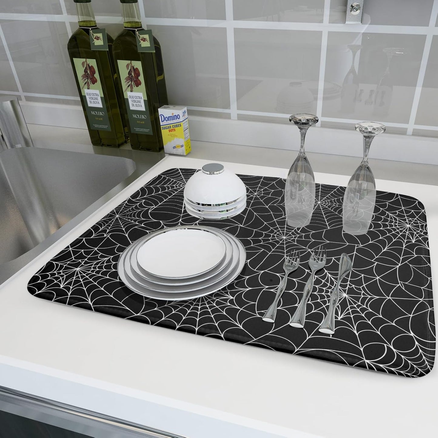 Halloween Drying Mats for Kitchen Counter 18×24 Inch Halloween Spiderweb Spooky Festival Large Microfiber Drying Mat for Dishes Kitchen Decor Accessories Dish Rack Mat Drainer Pad Washable Absorbent