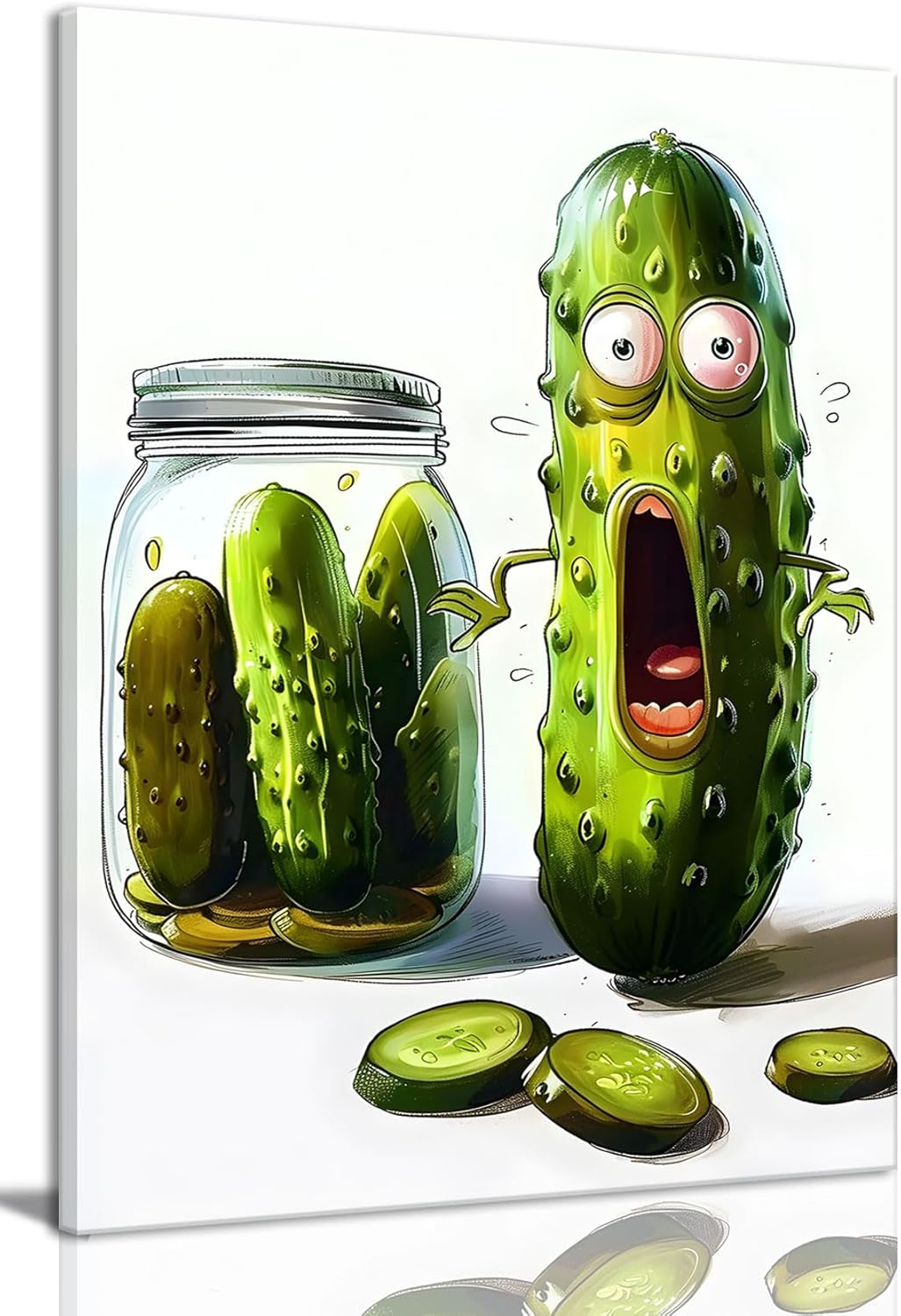 OIQArtOIQ Funny Kitchen Wall Art, Weird Kitchen Wall Decor, Vegetable Paintings Cool Postsers, Food Art, Eclectic Decor Dining Room, Chef Canvas Wall Art Print Artwork, Pickle Pictures