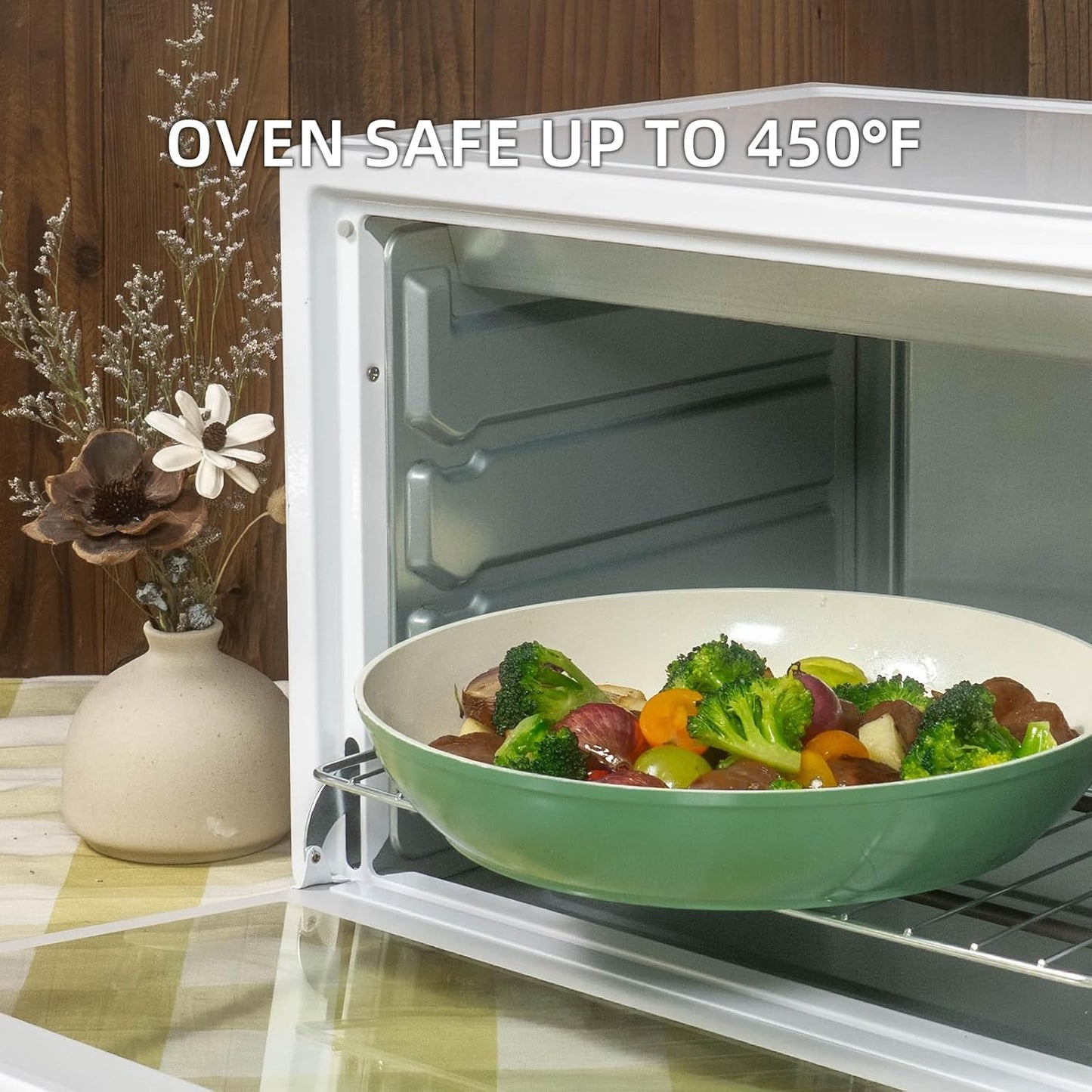 Ceramic Cookware Set Non Stick 8Pcs Pots and Pans Set Removable Handle Induction Kitchen Cookware Set with Frying Pans Oven Safe, Green