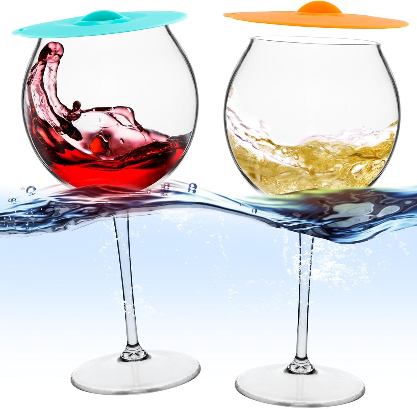 Floating Wine Glasses for Pool with Cup Lids | Set of 2 | Shatterproof Poolside Wine Glasses | Floating Cup | Pool Tub Summer Party Camping | BPA-free | Outdoor Tritan Glasses (18 oz)