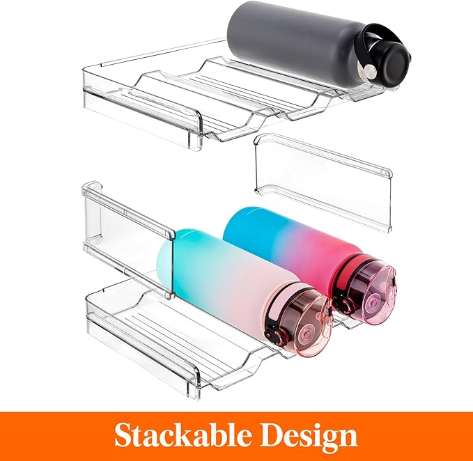 Lifewit Stackable Water Bottle Organizer for Cabinet, Plastic Bottle Holder Fits Bottles & Tumblers up to 3.8" Diameter, Pantry, Countertop & Fridge, Holds 6 Bottles