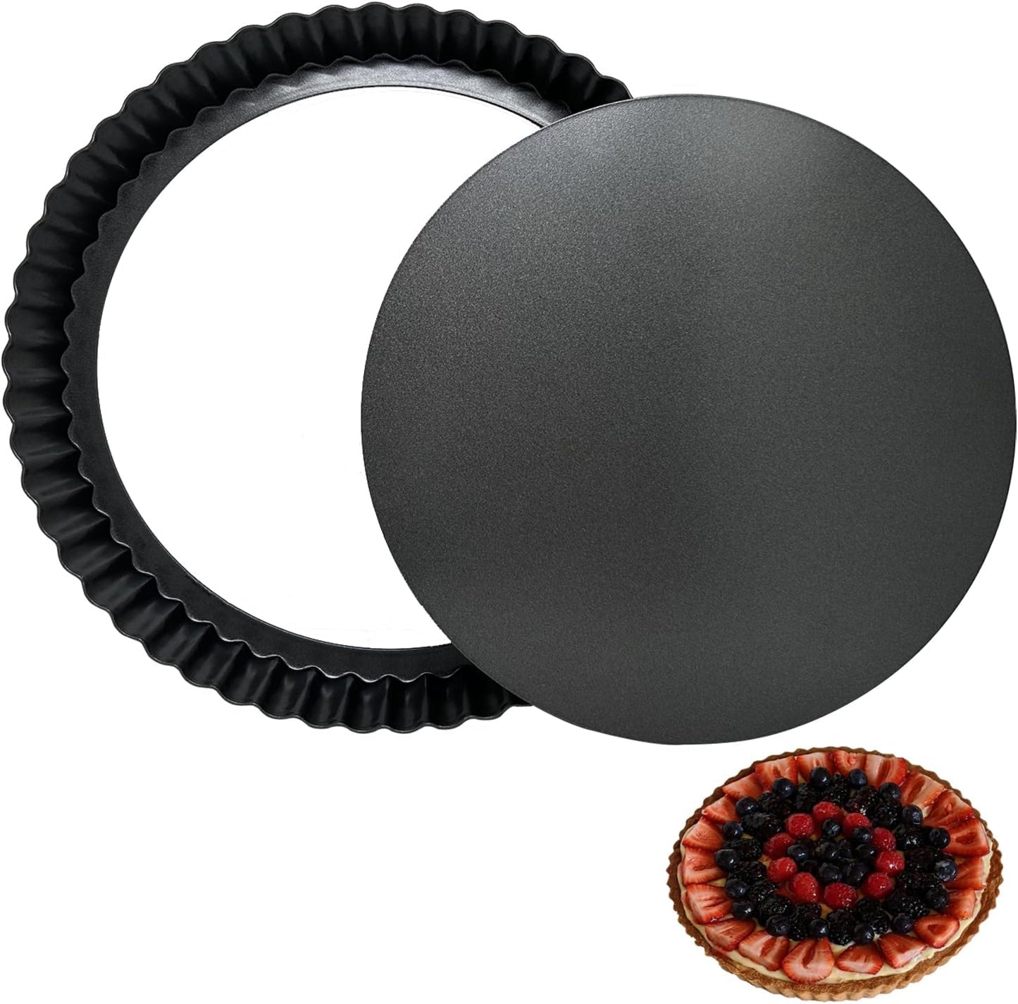 Tart Pans 9 Inch with Removable Bottom Fluted Pie Tart Pans, Round Non-Stick Pan Quiche Pan, for Baking Pizza Mousse Cakes, Christmas Dessert