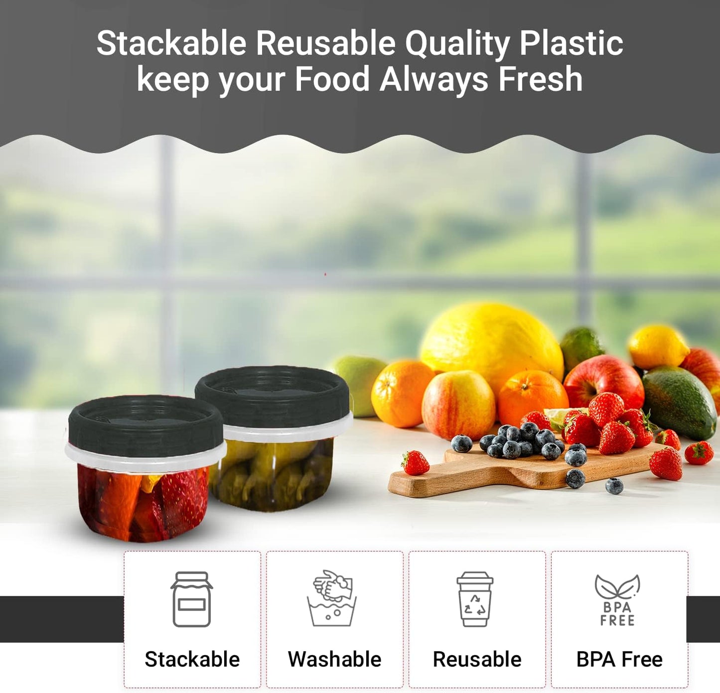 [Black - 12 Pk] Airtight Deli Containers with Lids Twist Lock Top Clear Food Storage for Meal Prep Snacks and Leftovers Freezer and Microwave Safe Stackable Leak-Resistant and 12 Pc. Set (4 Ounce)