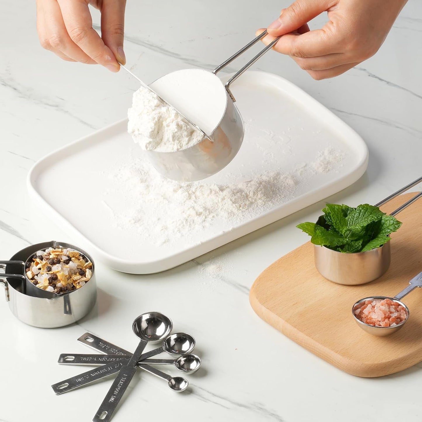 10-Piece Stainless Steel Measuring Cups and Spoons Set for Home Baking Essentials, Dishwasher Safe Kitchen Tools