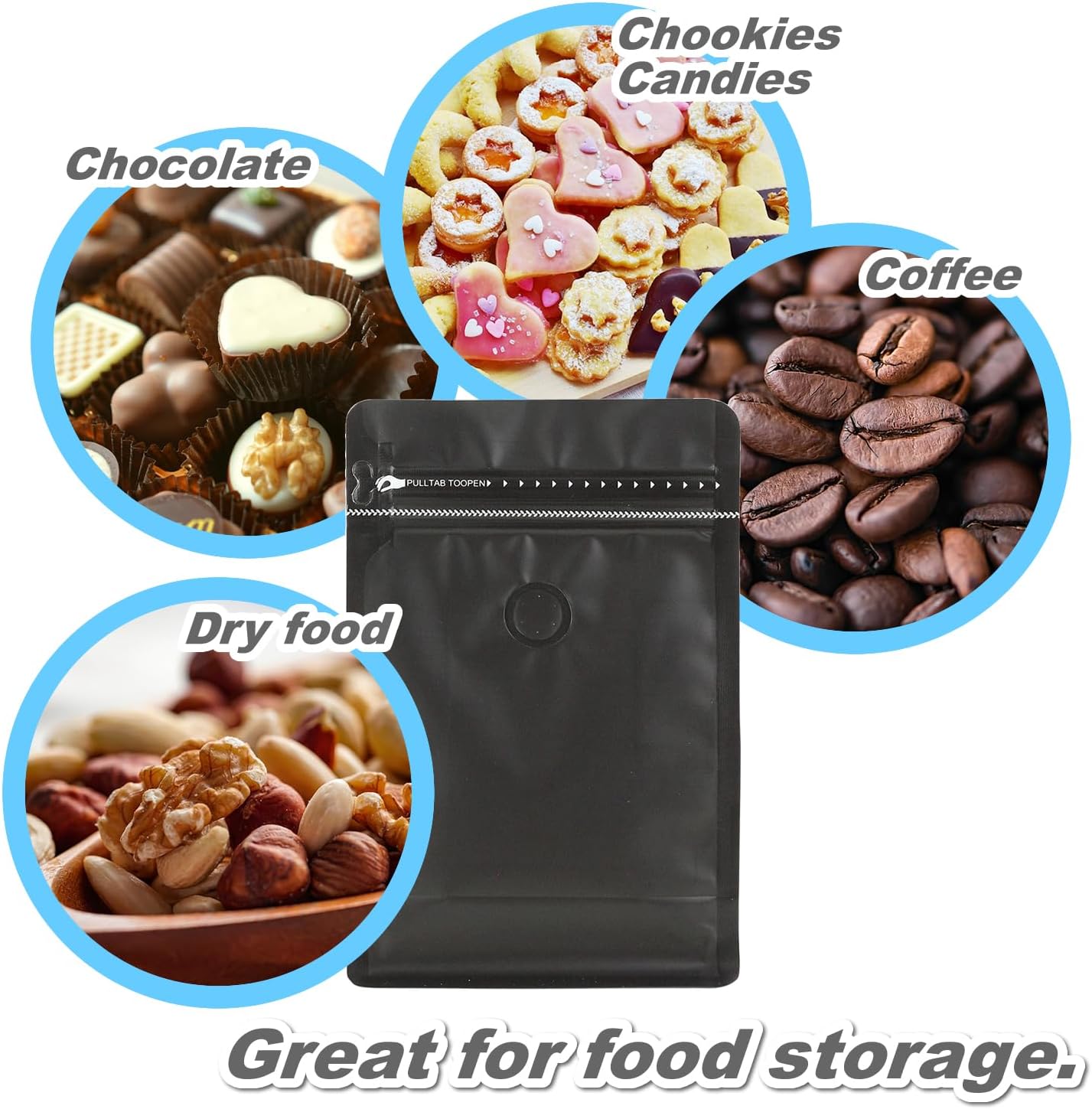 110 Pack High Barrier Stand-Up Coffee Bean Bags with Vented Valve, Matte Metallic, Heat-Sealable and Resealable Solid Color Pouches for Food Storage (5.1 * 8 inch,1/2 lb,8 oz,Black)