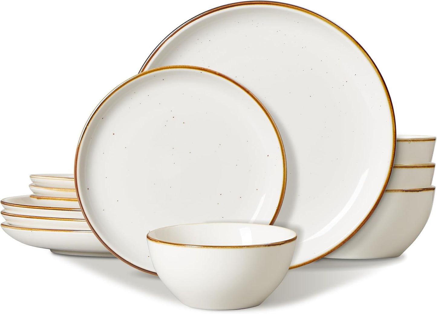 ONEMORE Plates and Bowls Set, Dinnerware Sets for 4, Porcelain Kitchen Dishes Set 12pcs, Scratch Resistant, Modern Aesthetic Dishware Sets- Microwave & Dishwasher Oven Safe,Farmhouse Style Cream White