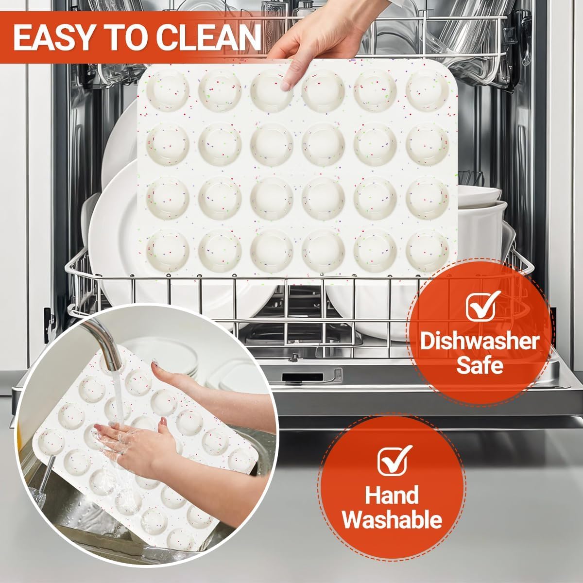 CAKETIME Silicone Mini Muffin Pan, 24 Cups Nonstick Mini Cupcake Pan for Baking Muffin, Cupcake, Egg Bites, Fat Bomb, 1 Pack Confetti