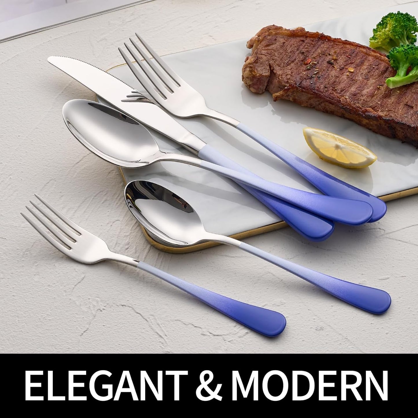 20-Pieces Color Silverware Sets for 4,Blue and white Handle Stainless Steel Cutlery Set, Include Forks Spoons and Knives Set, Dishwasher Safe Utensil Sets for Home Restaurant