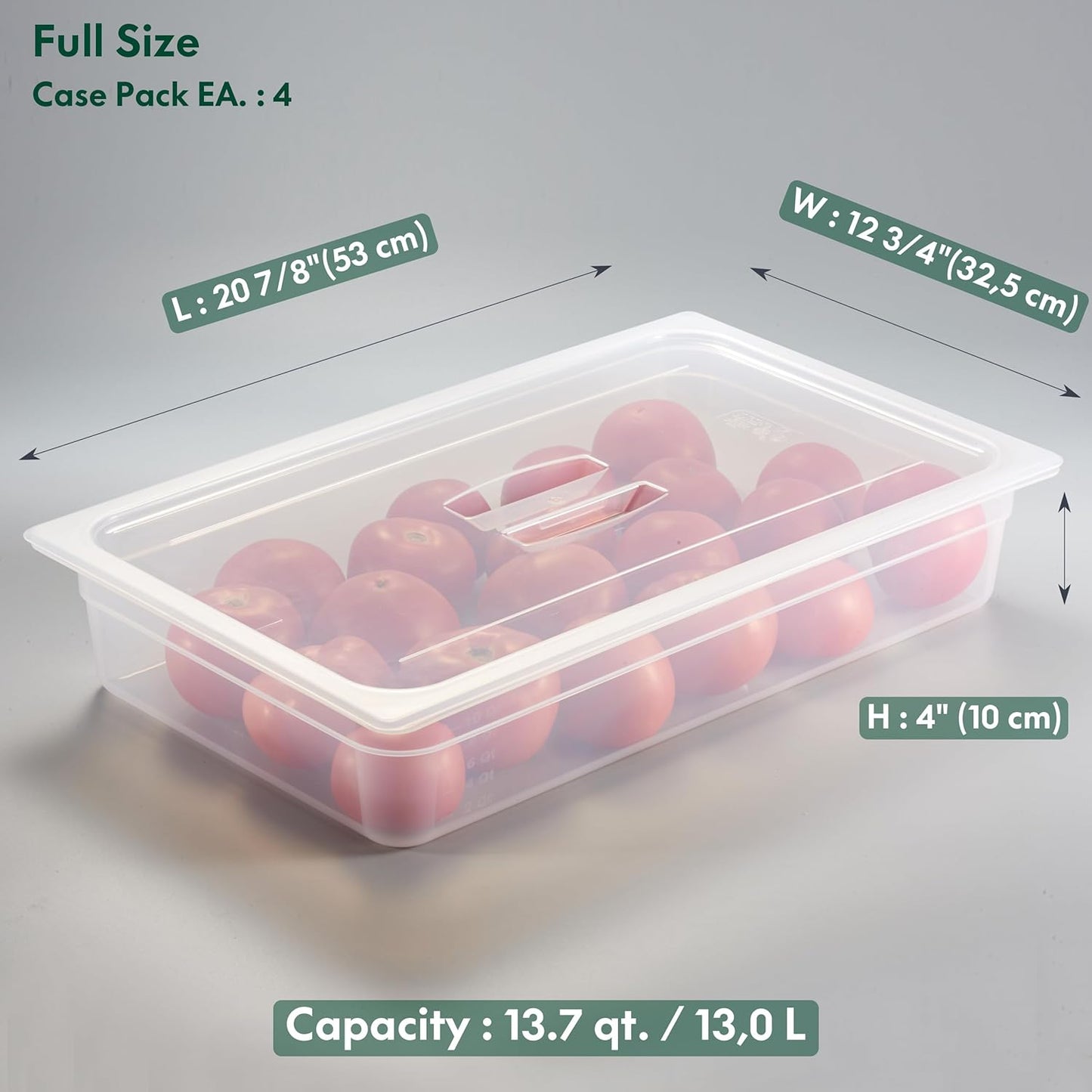 CURTA 4-Pack Full Size 4" Deep Food Pan with Handled Lid – NSF Listed Commercial-Grade Translucent Polypropylene, Stackable Freezer-safe Storage for Restaurants, Catering & Buffets