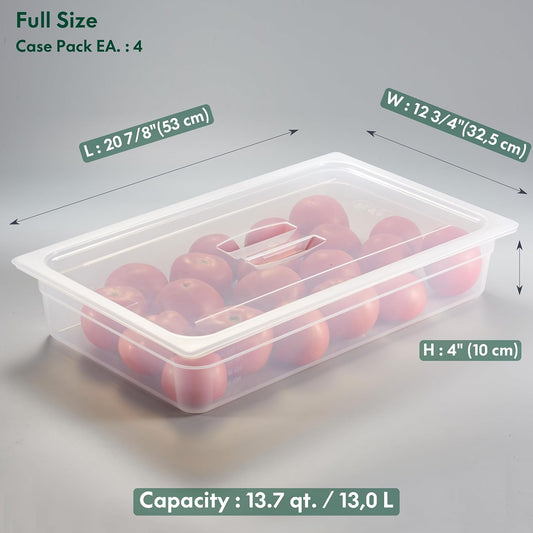 CURTA 4-Pack Full Size 4" Deep Food Pan with Handled Lid – NSF Listed Commercial-Grade Translucent Polypropylene, Stackable Freezer-safe Storage for Restaurants, Catering & Buffets