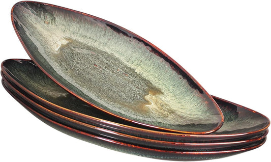 Serving Platter Olives Plate Large Serving Tray, Set of 4, for Entertaining, Porcelain Trays and Platters Sushi Salad Plates Serving Dinnerware Appetizer Serving Tray, Black reaction Glaze