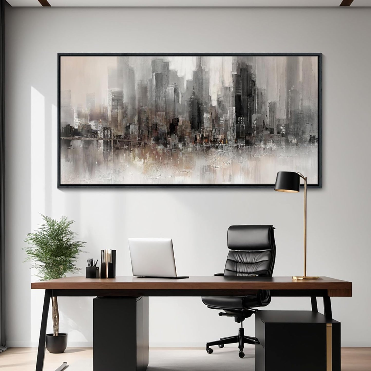 Cityscape Wall Art New York City Skyline Buildings Picture Modern Abstract Grey NYC Skyline Birds Painting Framed Artwork for Bedroom Living Room Bathroom Home Office Decor 20×40IN
