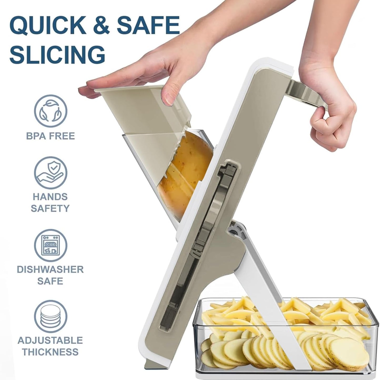 Mandoline Slicer for Kitchen, Mandoline Slicer Safe Multifunctional Dicer Adjustable Commercial Slicer Machine Stainless Steel Chopper
