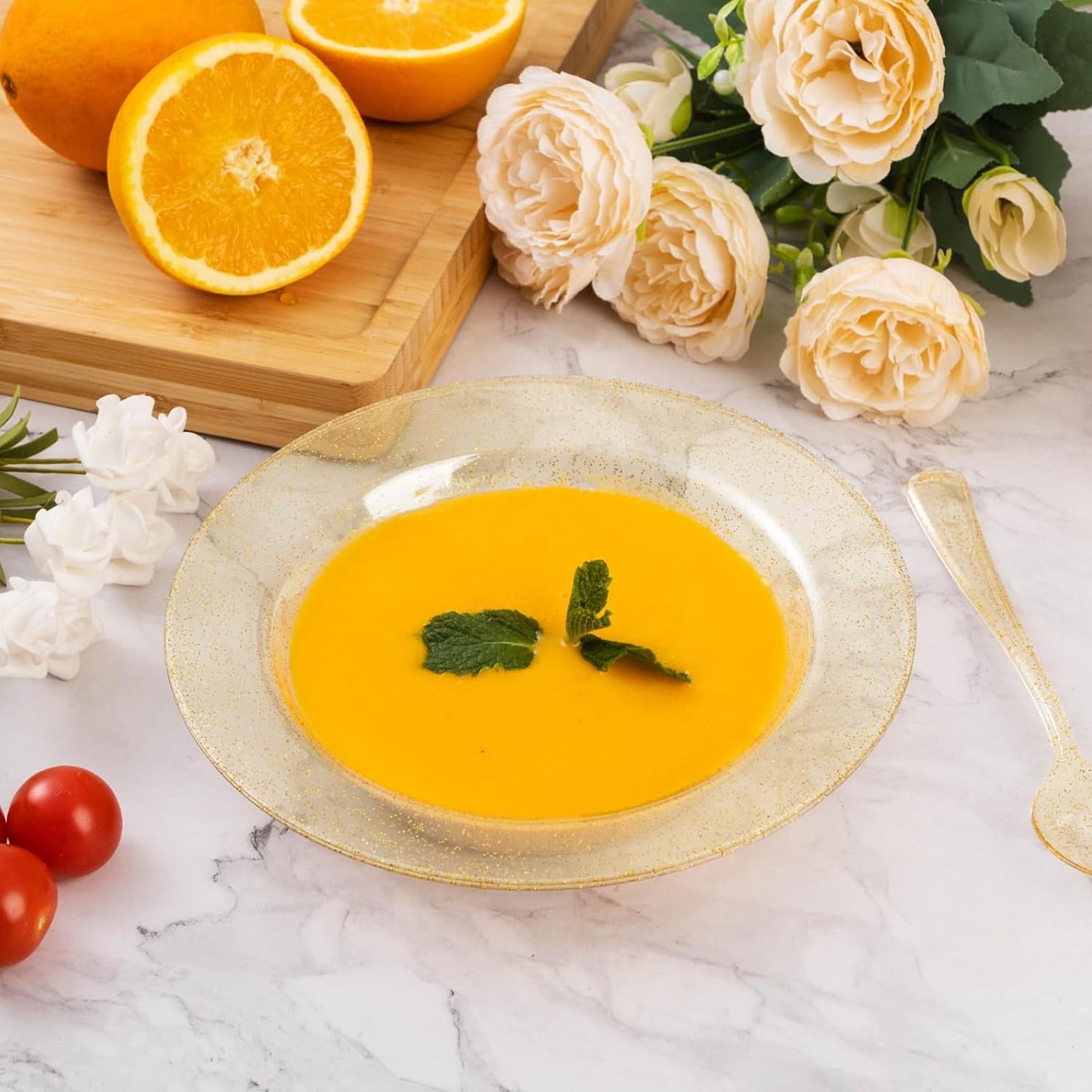 Goodluck 100 Pack Gold Glitter Plastic Bowls, 12oz Disposable Soup Bowls, Heavy Duty Dessert Bowls for Weddings, Parties, Dinners, Catering, Christmas and Everyday Use