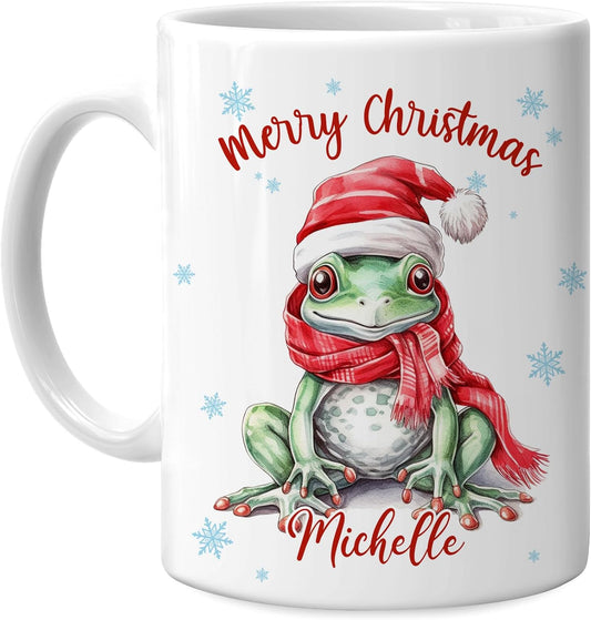 Hyturtle Personalized Gifts Frog Lover - Frog Wearing Santa Hat Custom Name Ceramic Coffee Mug Cup 11oz - Cute Animal Lovers Gifts For Women, Girl kids Family On Birthday, Christmas