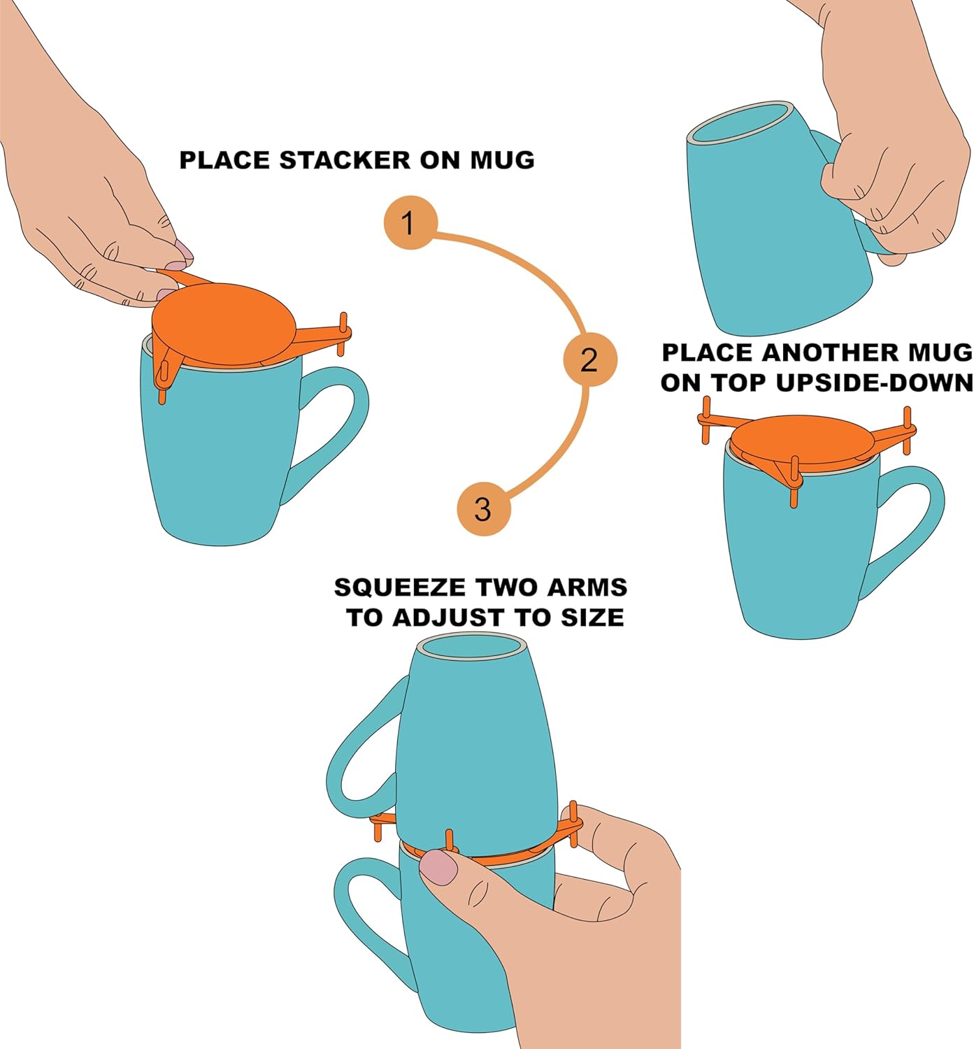 ELYPRO Mug Stacker 6-Pack – Coffee Bar Cup Holder & Cabinet Mug Organizer | Adjustable Stackable Mug Rack for Mugs & Glasses – Compact No Drilling Storage for Small Kitchens – Blue