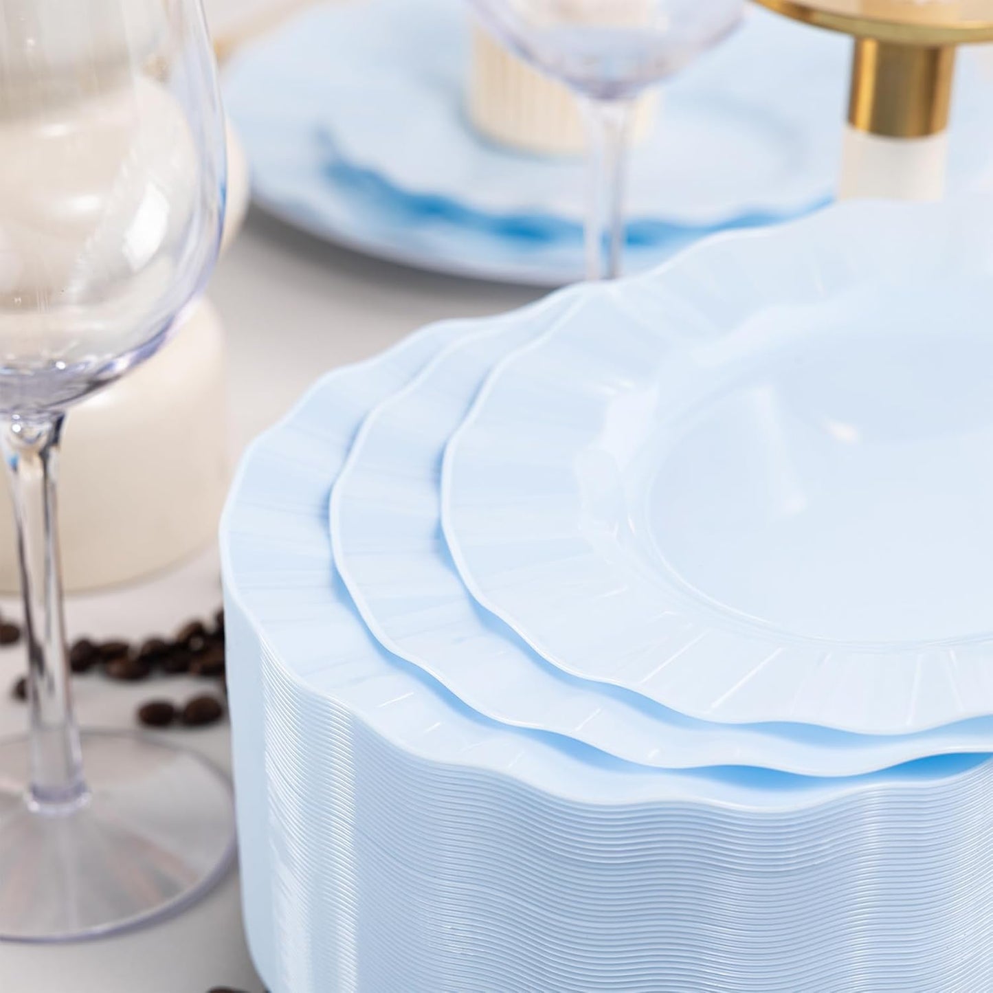 72 Pack Blue Plastic Plates, 7" Disposable Wave Salad/Dessert Plates Elegant Heavy Duty Plate for Party, Wedding, Thanksgiving, Christmas