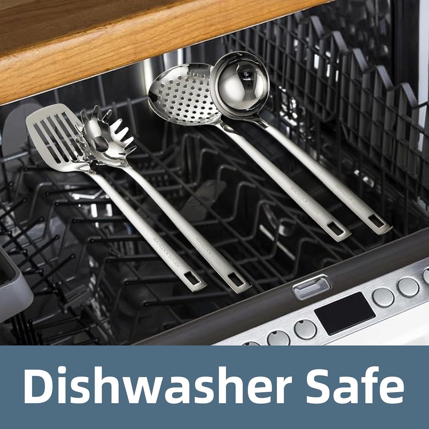 18/8 Stainless Steel Cooking Utensils Set, Spatula Set Kitchen Wok Utensils Set, Include Soup Ladle,Spaghetti Server,Slotted Spatula Turner,Skimmer(Dishwasher Safe, Mirror Polished)