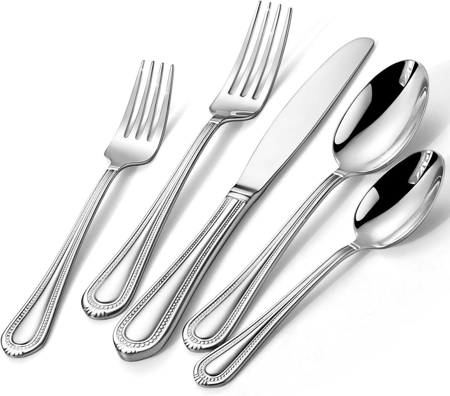 Lazycorner Silverware Set for 8, 40-Piece 18/10 Stainless Steel Flatware Set, Mirror Polished Modern Cutlery Set include Fork Knife Spoon Set(Dishwasher Safe)