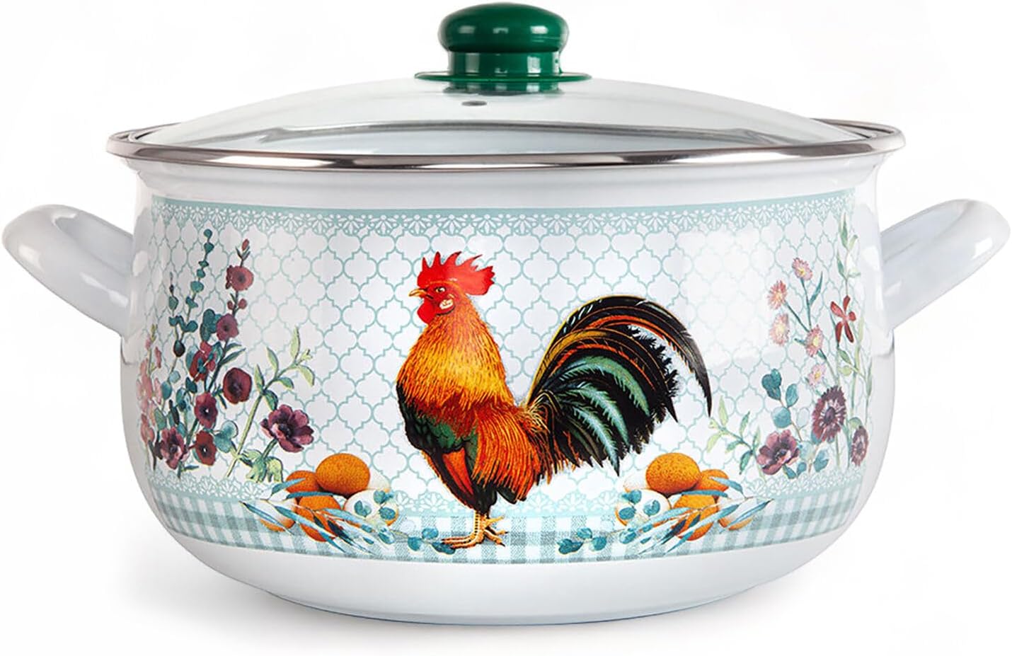 Enameled Aluminum Soup Pot Golden Rooster Belly Deep Casserole Cooking Pot with Glass Lid Enameled Camping Cookware Camping Stockpot for Cooking (2.95-qt. (2.8 L))