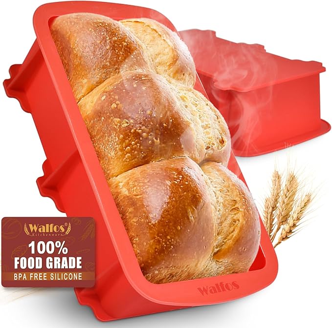 Walfos Silicone Bread Loaf Pan, 9 x 5 inch Non-Stick Silicone Loaf Pans For Baking Set of 2, Perfect For Bread, Cake, Meatloaf, Dishwasher Safe