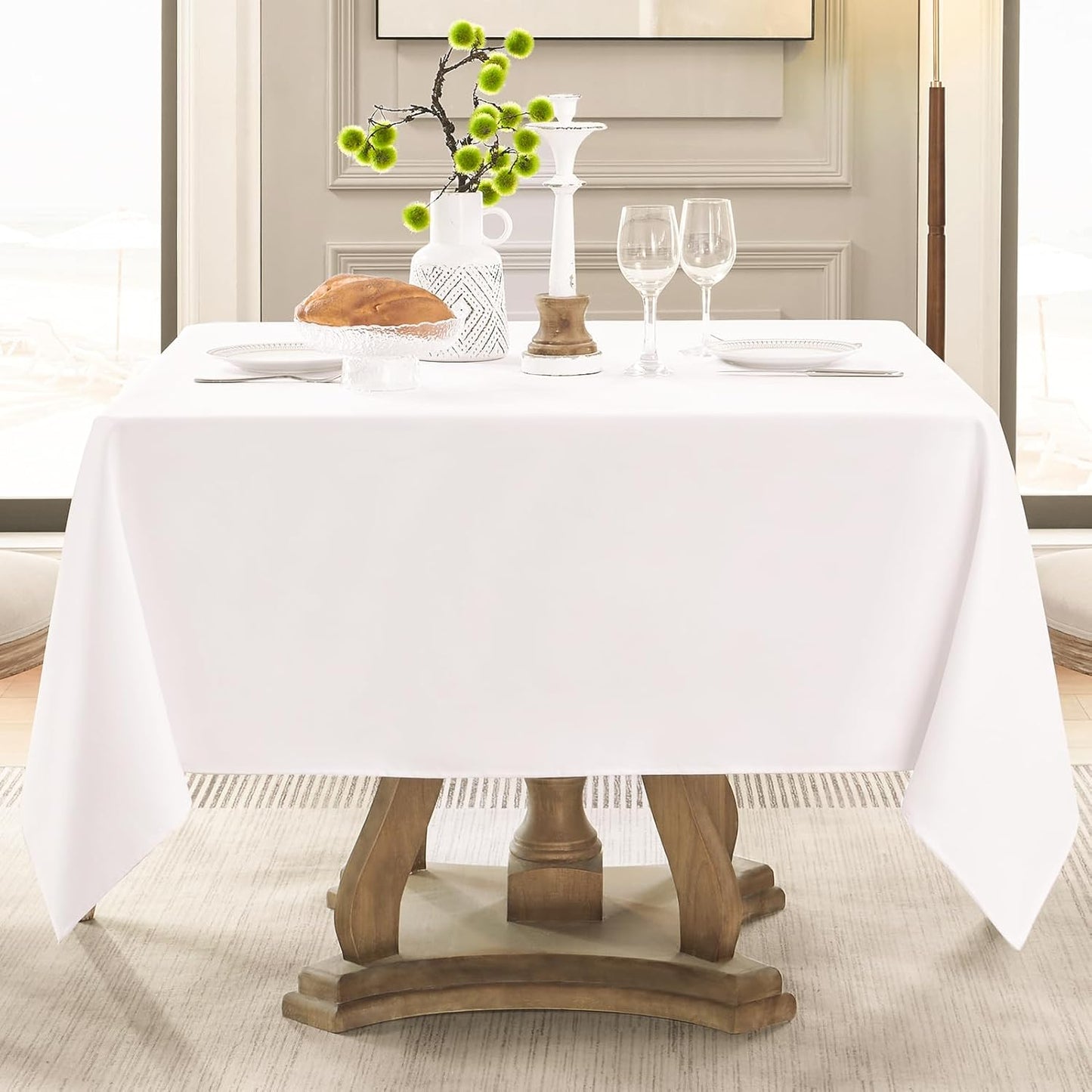 Square Tablecloth 52 x 52 Inch White 8 Pack Tablecloths Stain-Wrinkle Resistant Washable Polyester Table Cloths for Holiday, Buffet Parties, and Weddinge