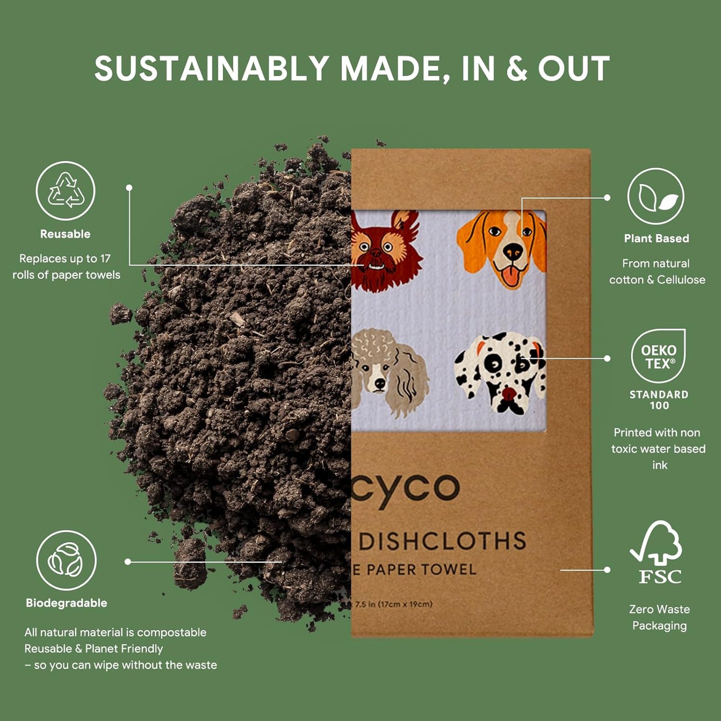 RECYCO Swedish Dishcloths for Kitchen | 5 Pack Pale Blue Washable Dish Rags | Cellulose Reusable Cleaning Paper Towels | Absorbent Counter Dish Cloth Sponge Kitchen Wipes, 8" L x 7" W