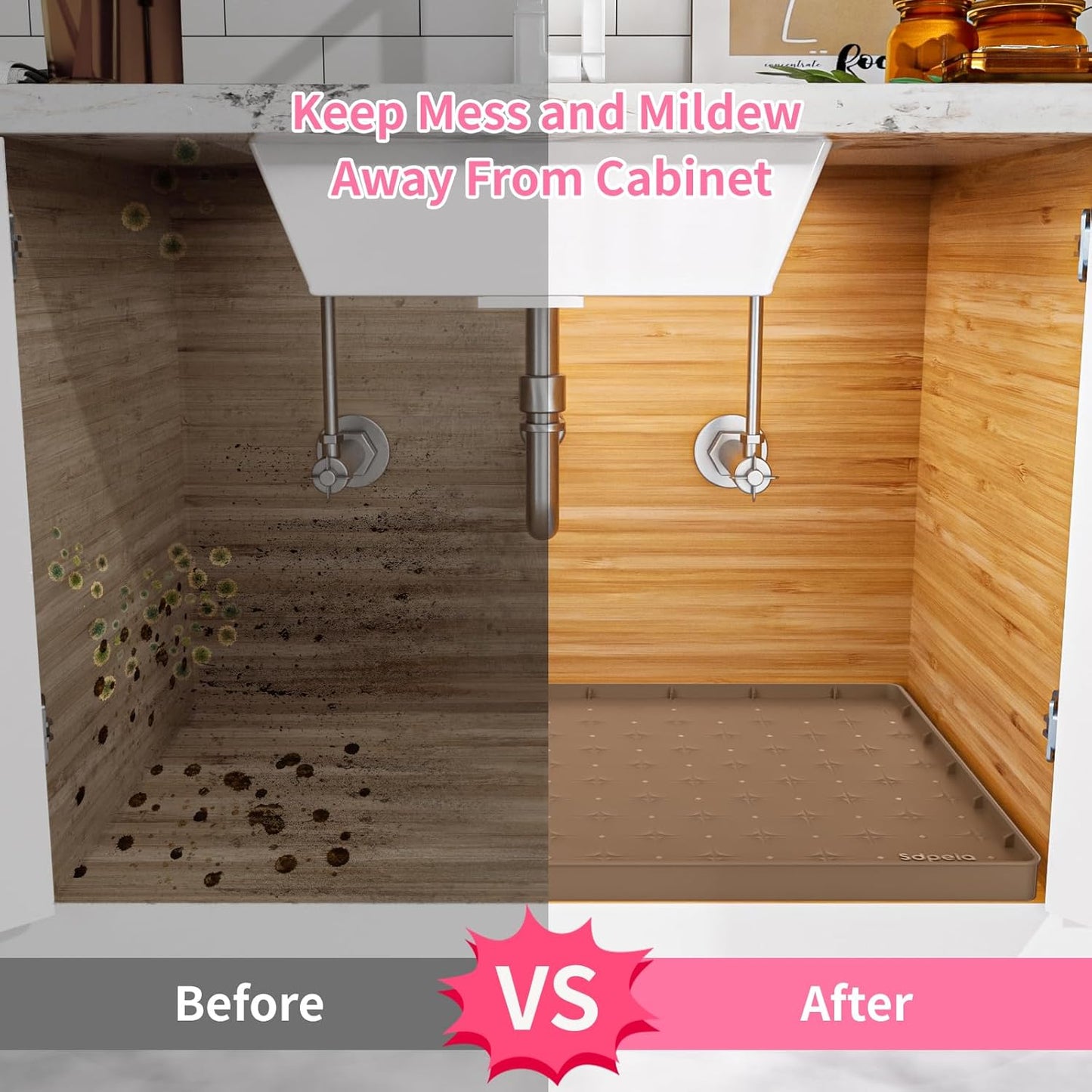 Sdpeia Under Sink Mat for [31" x 22"] Cabinet, Upgraded Silicone Waterproof Mat Kitchen Cabinet Liner Cabinet Protector Kitchen Organizers and Storage