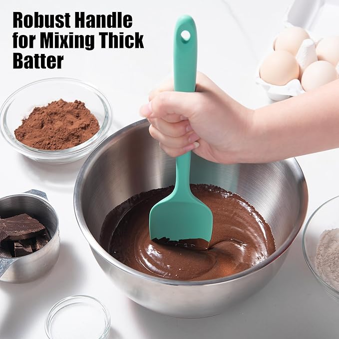 Heat Resistant Silicone Spoon Spatulas, Doosu 600°F High Temp Flexible Cooking Spoons Kitchen Spoonula Scratch-Proof for Mixing Stirring Scraping Serving Non-Stick Cookware (Set of 3, Aqua Sky)